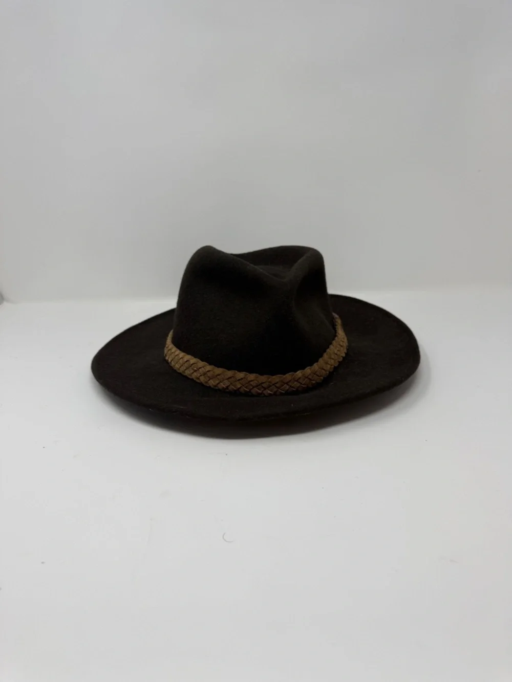 Orvis Felt Hat Brown Woven Leather Band Wool Outdoor Fedora Safari Men's
